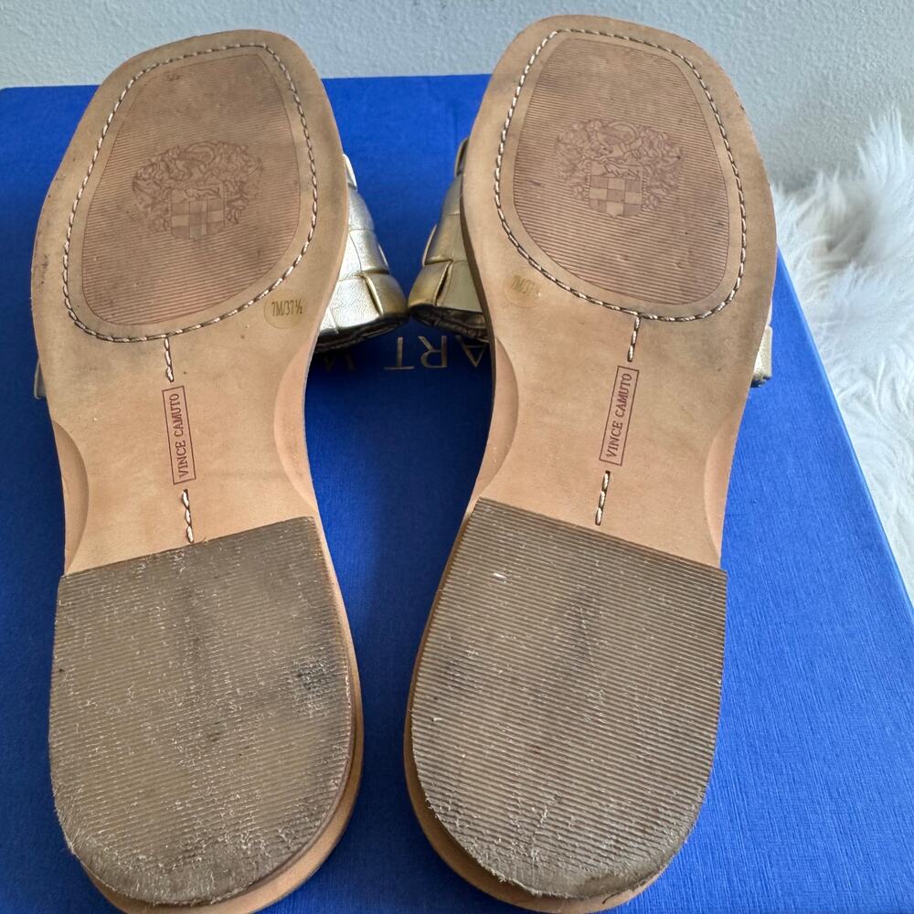 Vince Camuto Metallic Gold Woven Leather Slide Sandals Size 7 - Picture 8 of 10